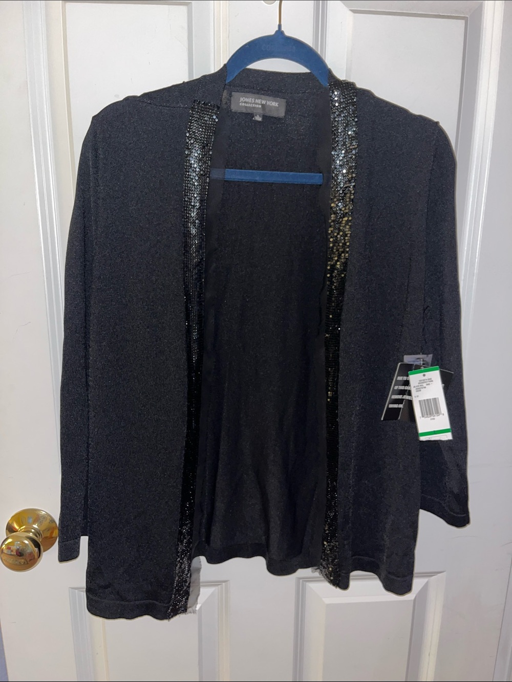 NWT! Jones New York Black Sequin-Trim Open Cardigan Jacket